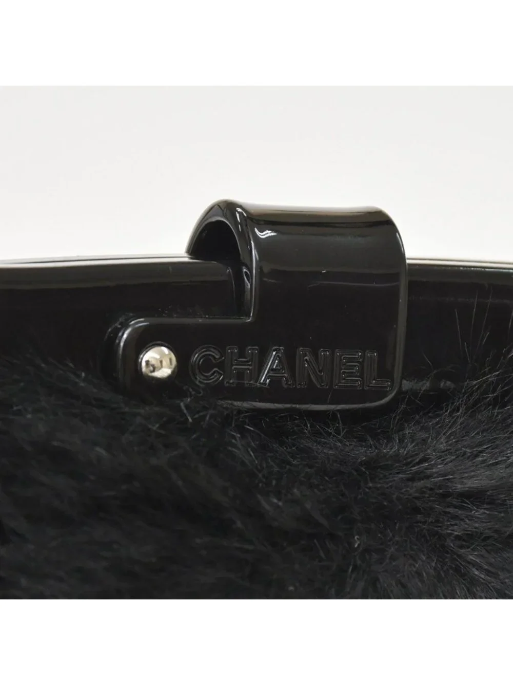 Chanel Plastic Chain Bag CC Logo Goat Fur Leather Black